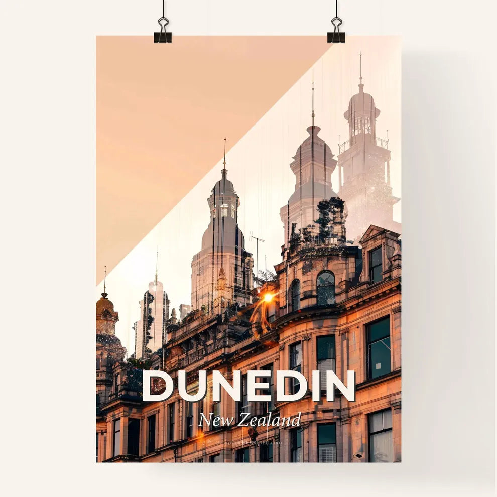 Dunedin Skyline Double Exposure Art Sparkle Poster