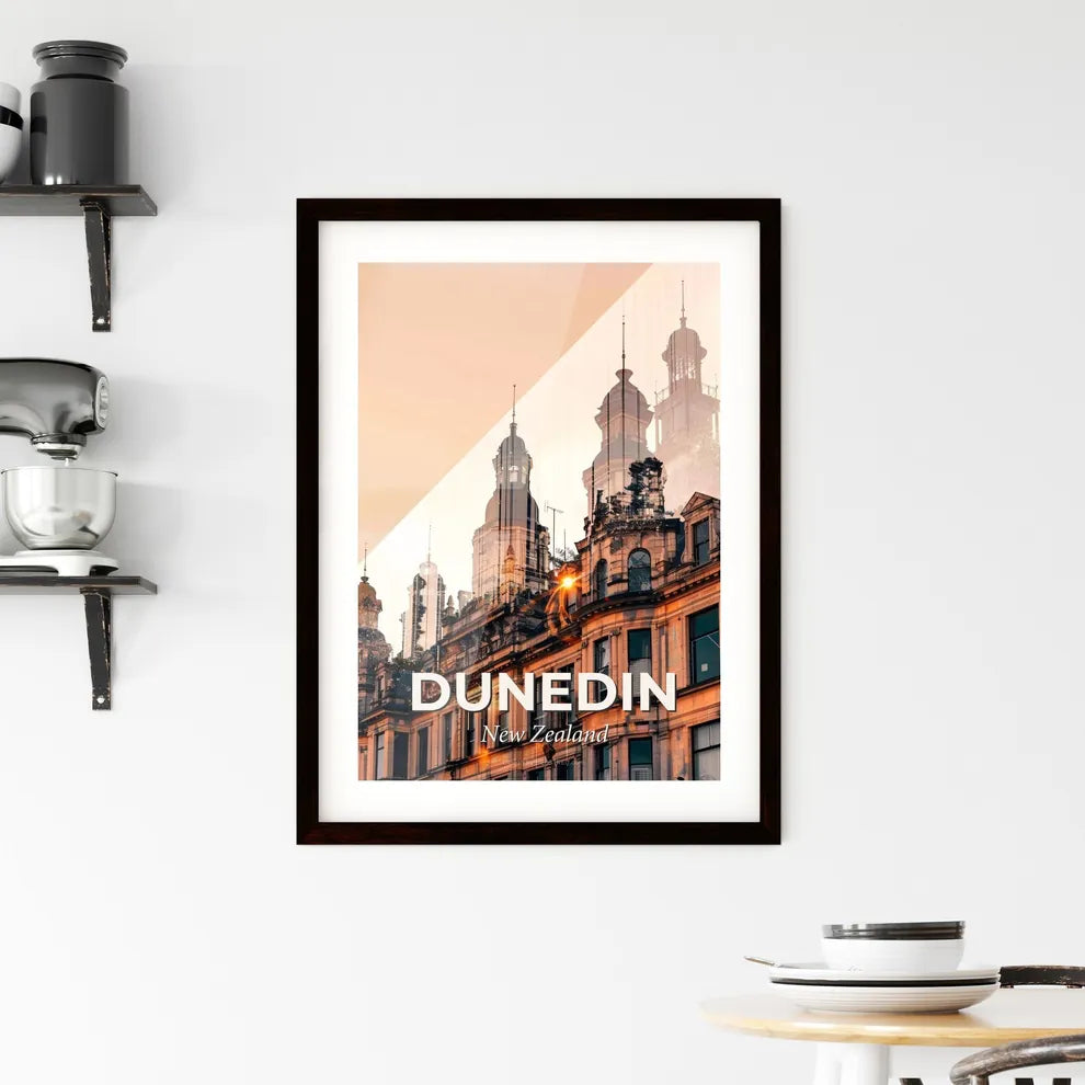 Dunedin Skyline Double Exposure Art Sparkle Framed Print