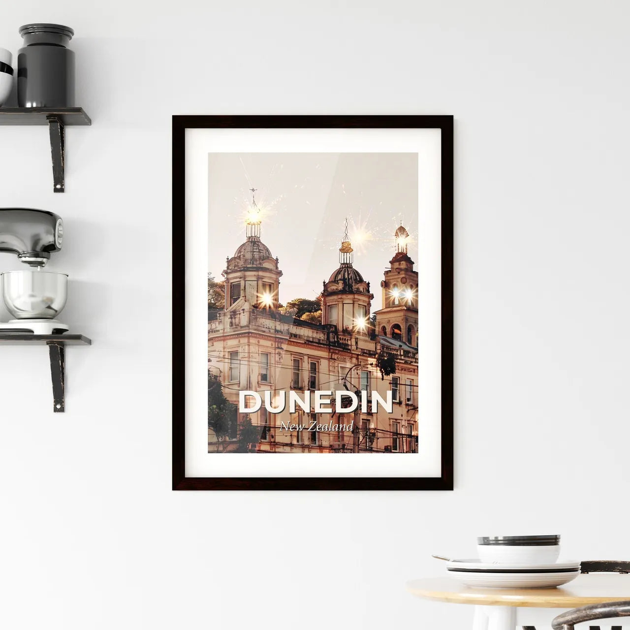 Dunedin Skyline Double Exposure Composite Art Poster Framed Print