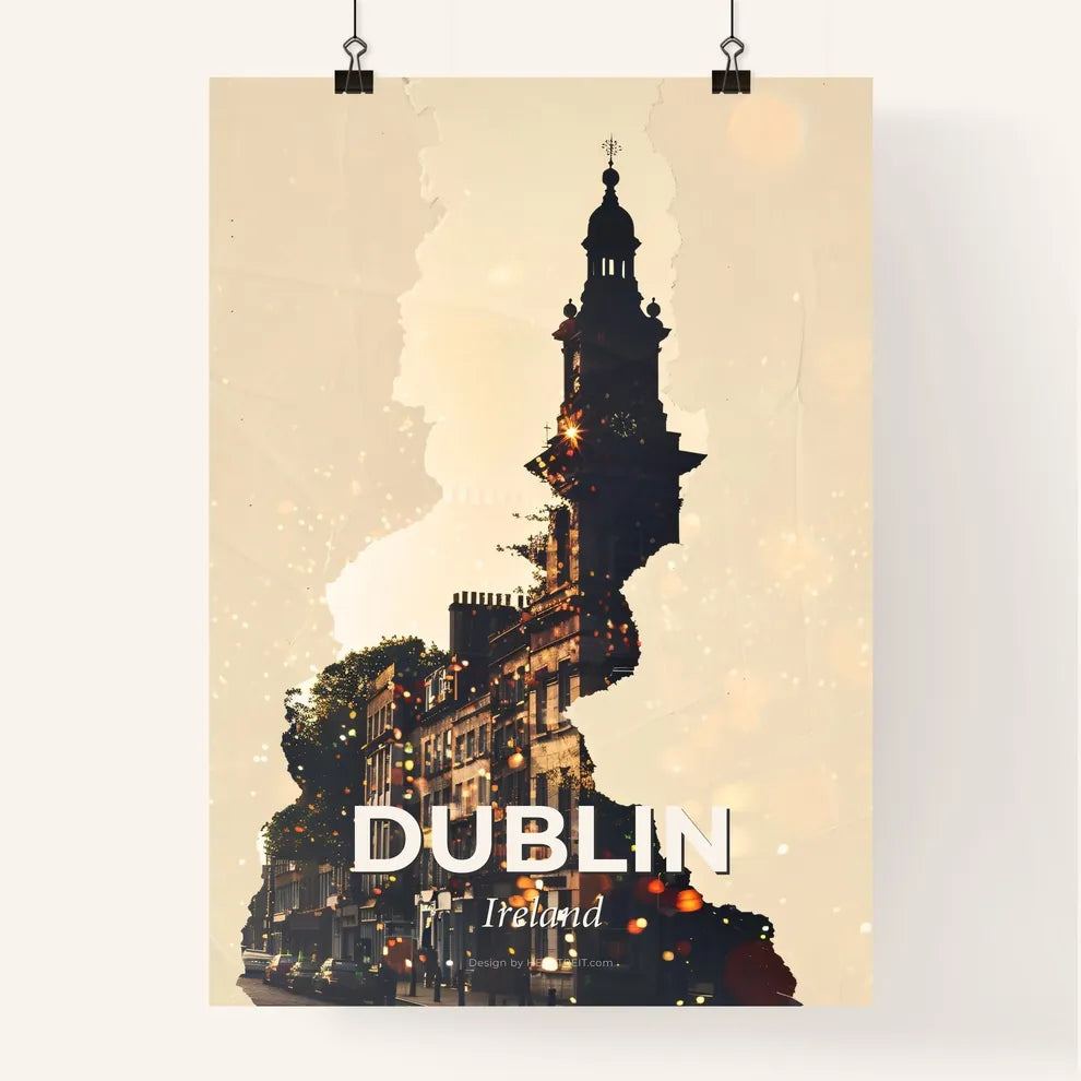 Dublin Skyline Silhouette Double Exposure Art Poster