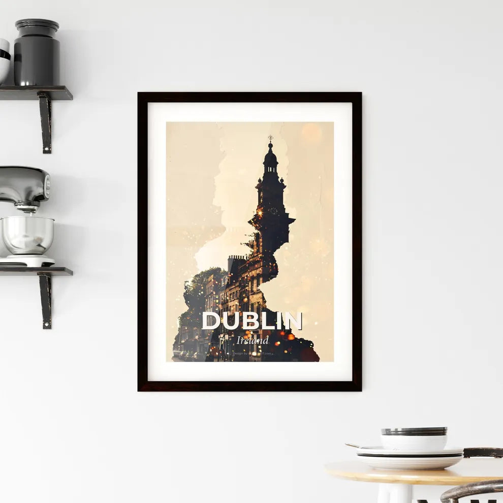 Dublin Skyline Silhouette Double Exposure Art Framed Print