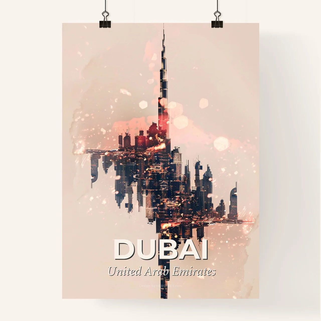 Dubai Skyline Double Exposure Composite Art Poster
