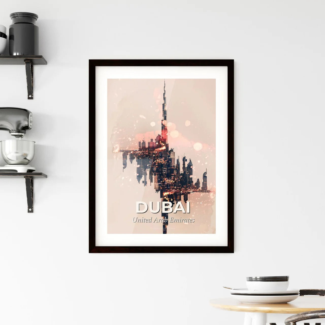 Dubai Skyline Double Exposure Composite Art Framed Print