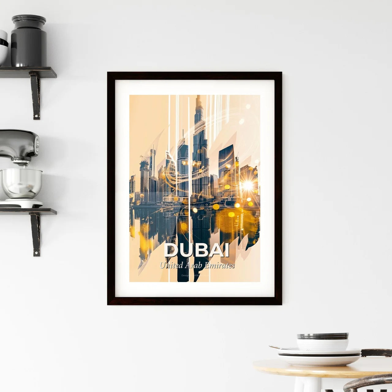 Dubai Double Exposure Skyline City Art Framed Print