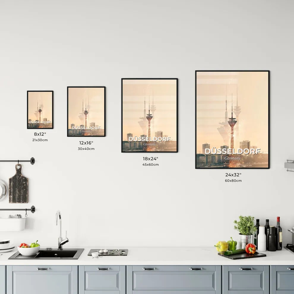 Düsseldorf Skyline: Local Icons Brightly Lit Office Art
