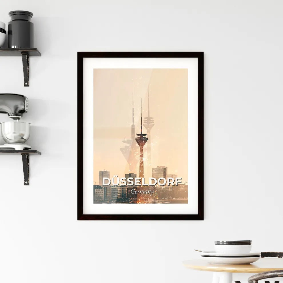 Düsseldorf Skyline: Local Icons Brightly Lit Framed Print