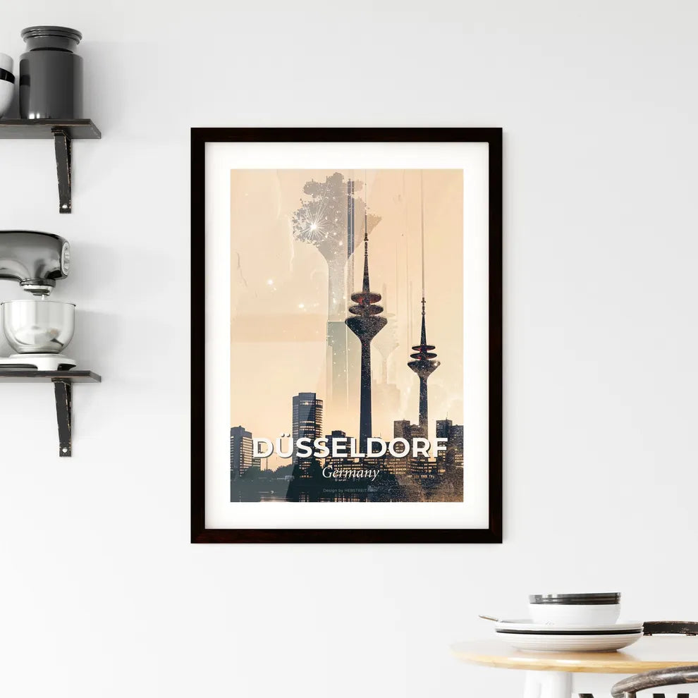 Düsseldorf Skyline Double Exposure Poster Art Framed Print