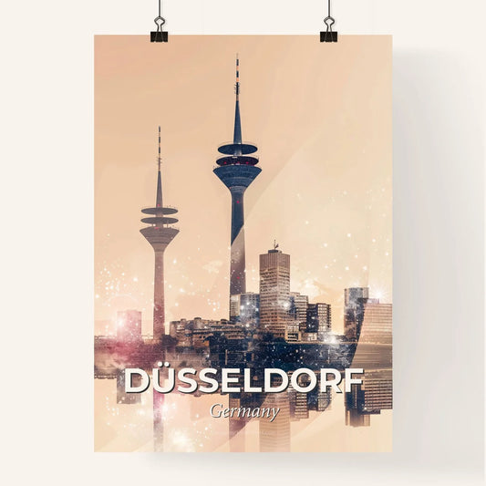 Düsseldorf Double Exposure Cityscape Artwork with Sparkle Poster