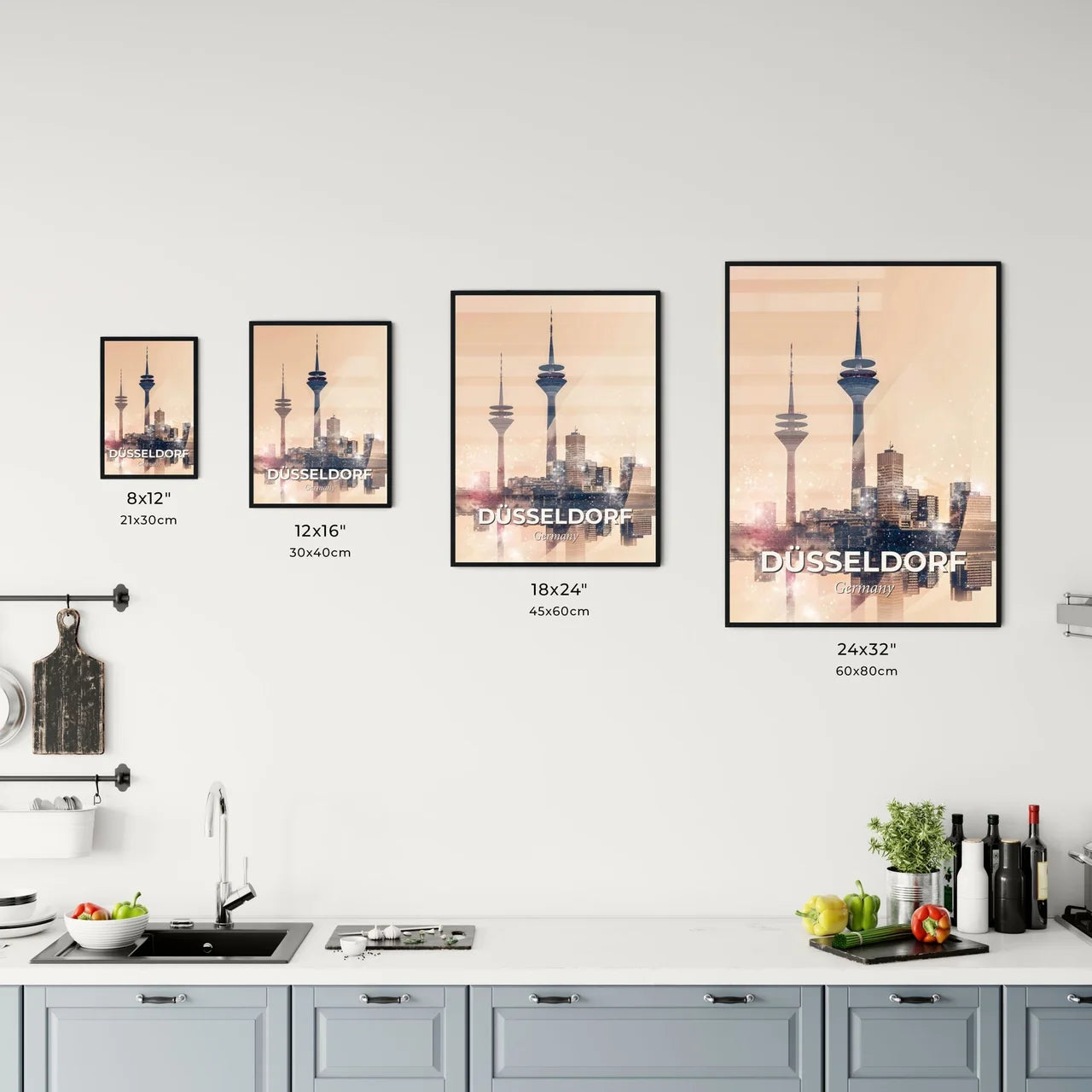 Düsseldorf Double Exposure Cityscape Artwork with Sparkle Office Art