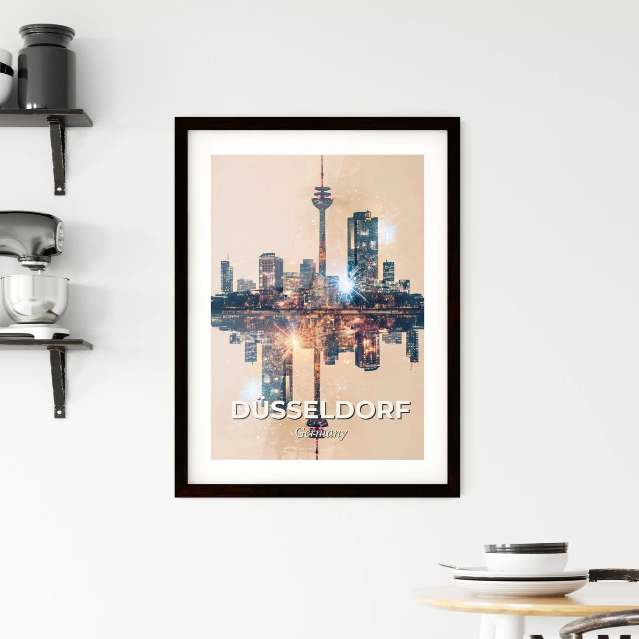 Düsseldorf City View Double Exposure Art Poster Framed Print