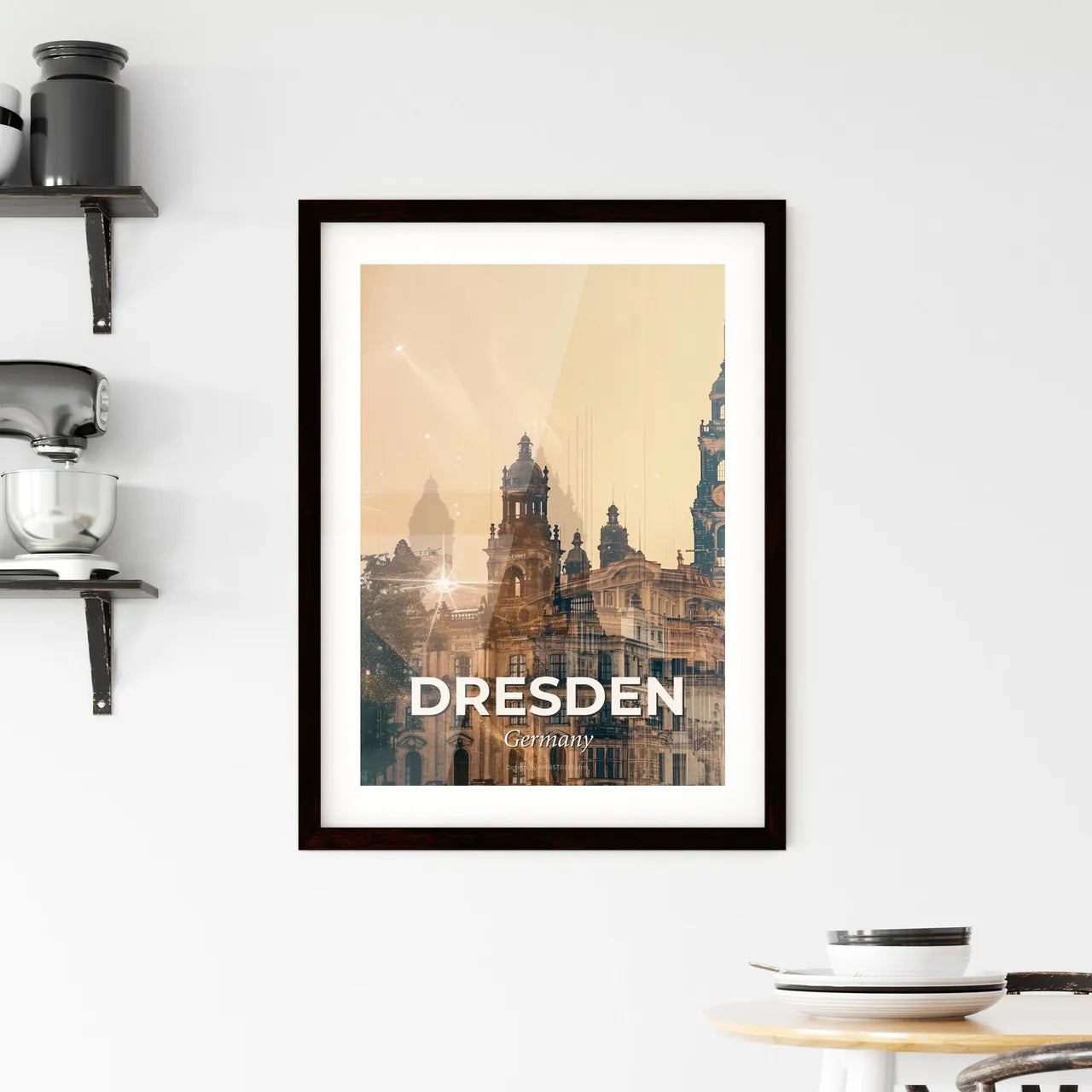 Dresden Skyline Double Exposure Art Poster Framed Print