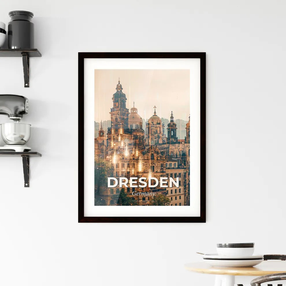 Dresden Skyline Double Exposure Art Poster Framed Print