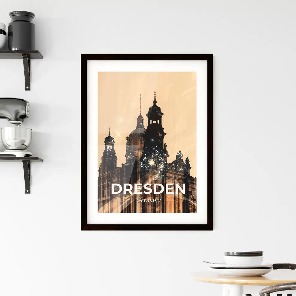 Dresden City Silhouette Composite Sparkles Art Poster Framed Print