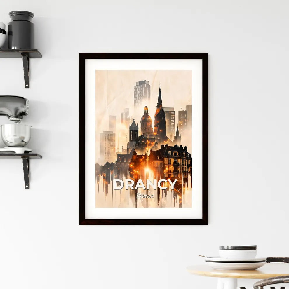 Drancy, France: Skyline Double Exposure Masterpiece Framed Print