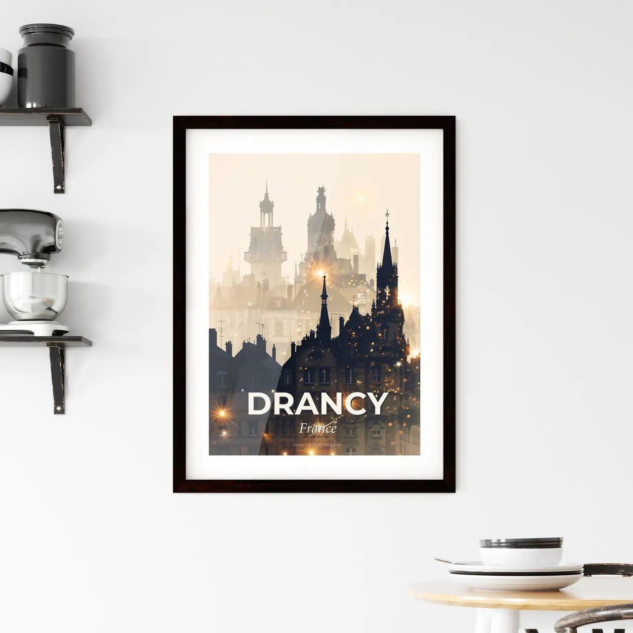 Drancy: Urban Skyline Composite, Bright Beige Poster Framed Print