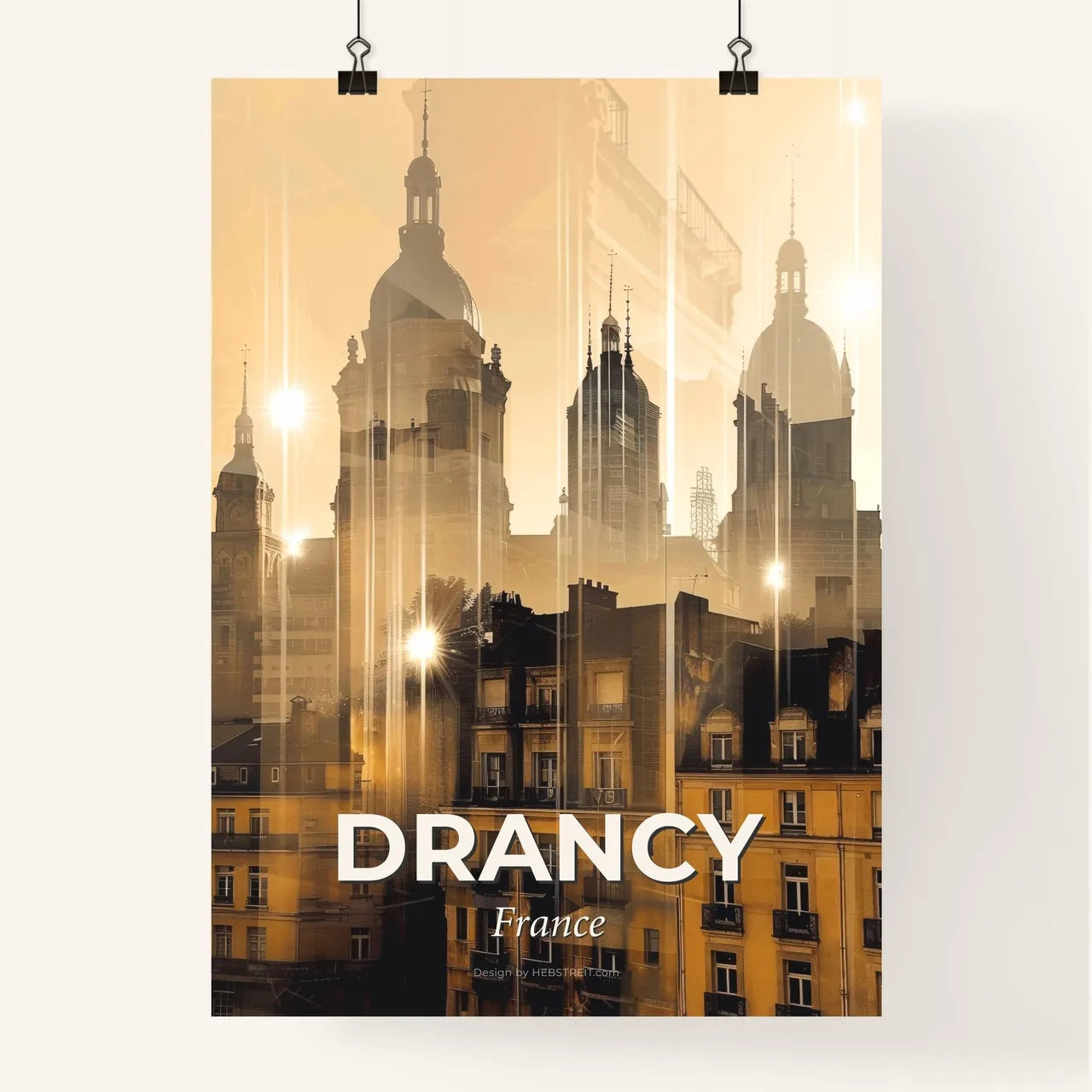 Drancy Skyline Double Exposure Art Poster Poster