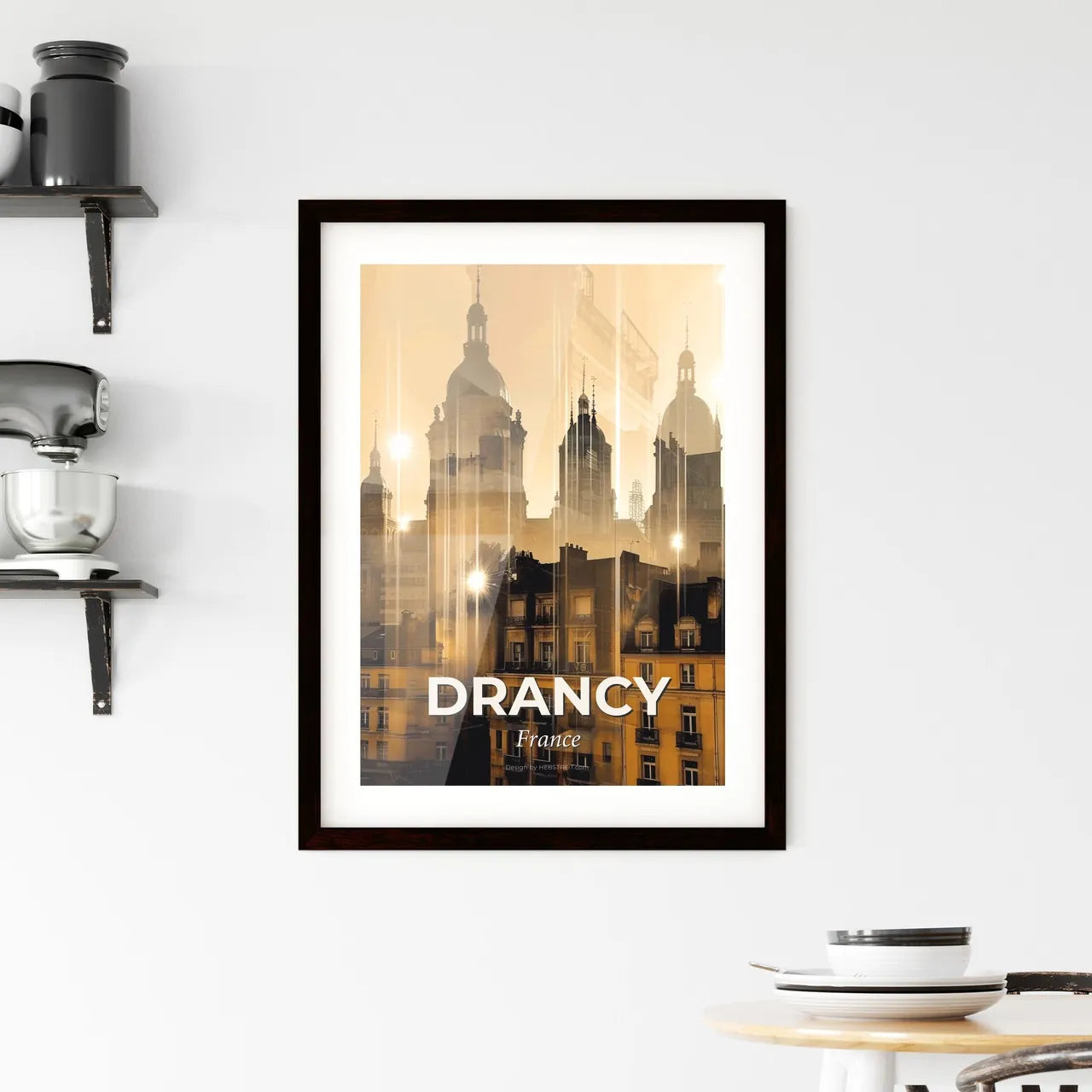 Drancy Skyline Double Exposure Art Poster Framed Print