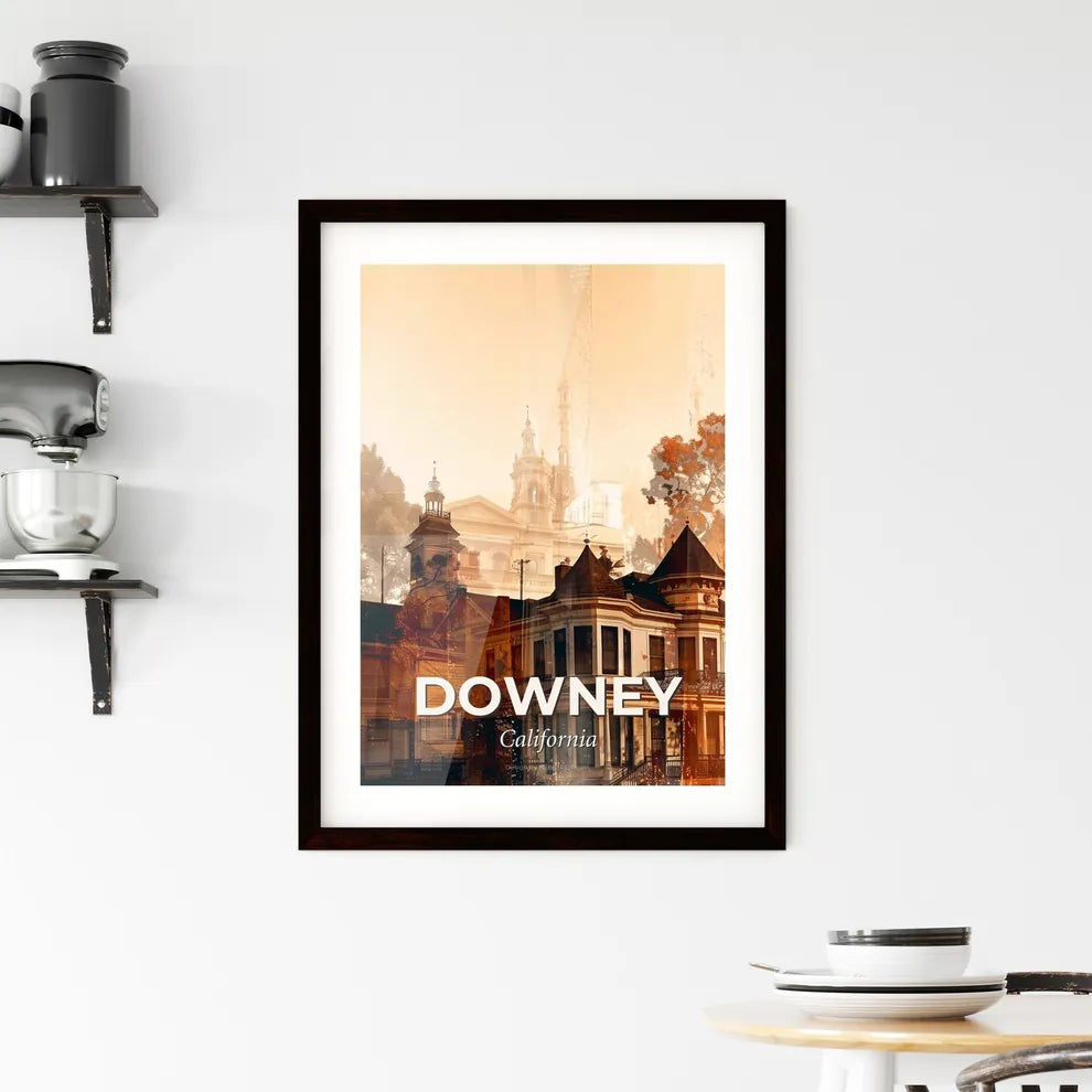Downey City Skyline Silhouette Composite Framed Print