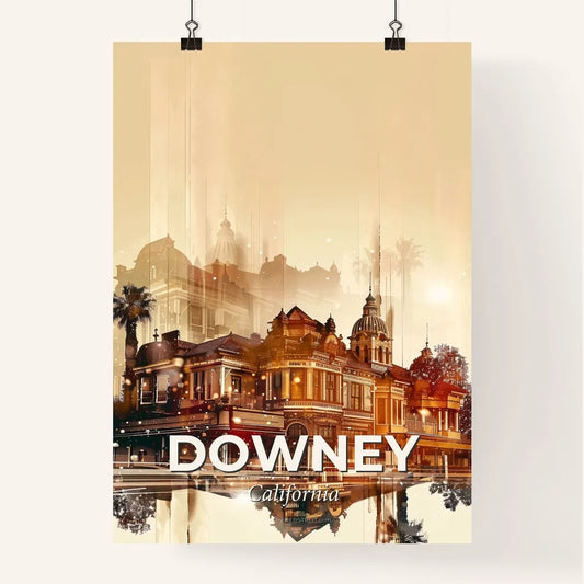 Downey Skyline Composite Art with Local Color Poster