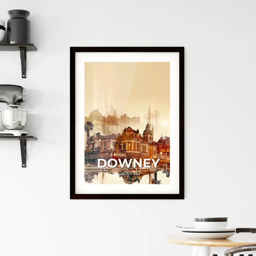 Downey Skyline Composite Art with Local Color Framed Print