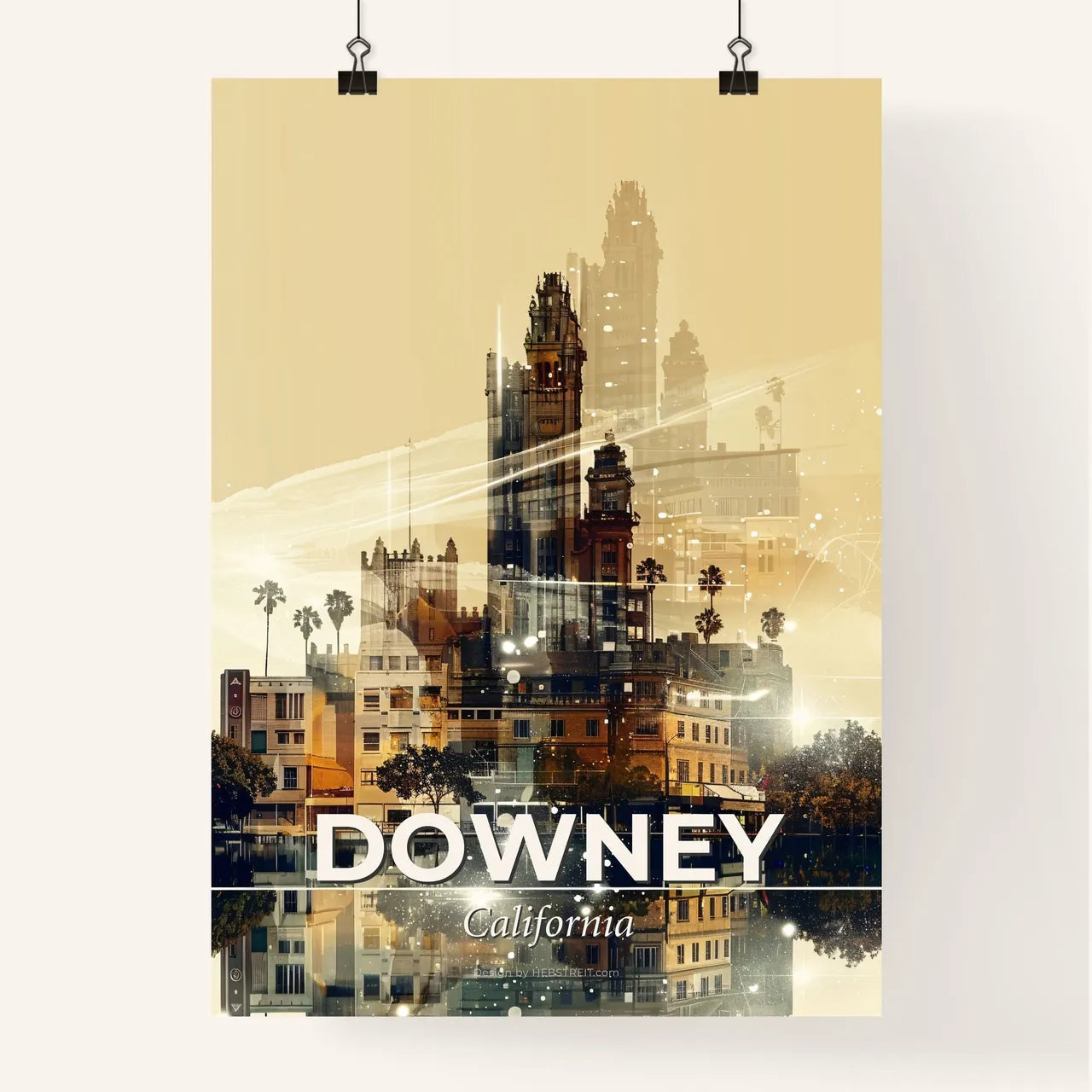 Downey City Skyline Composite Art Poster Poster
