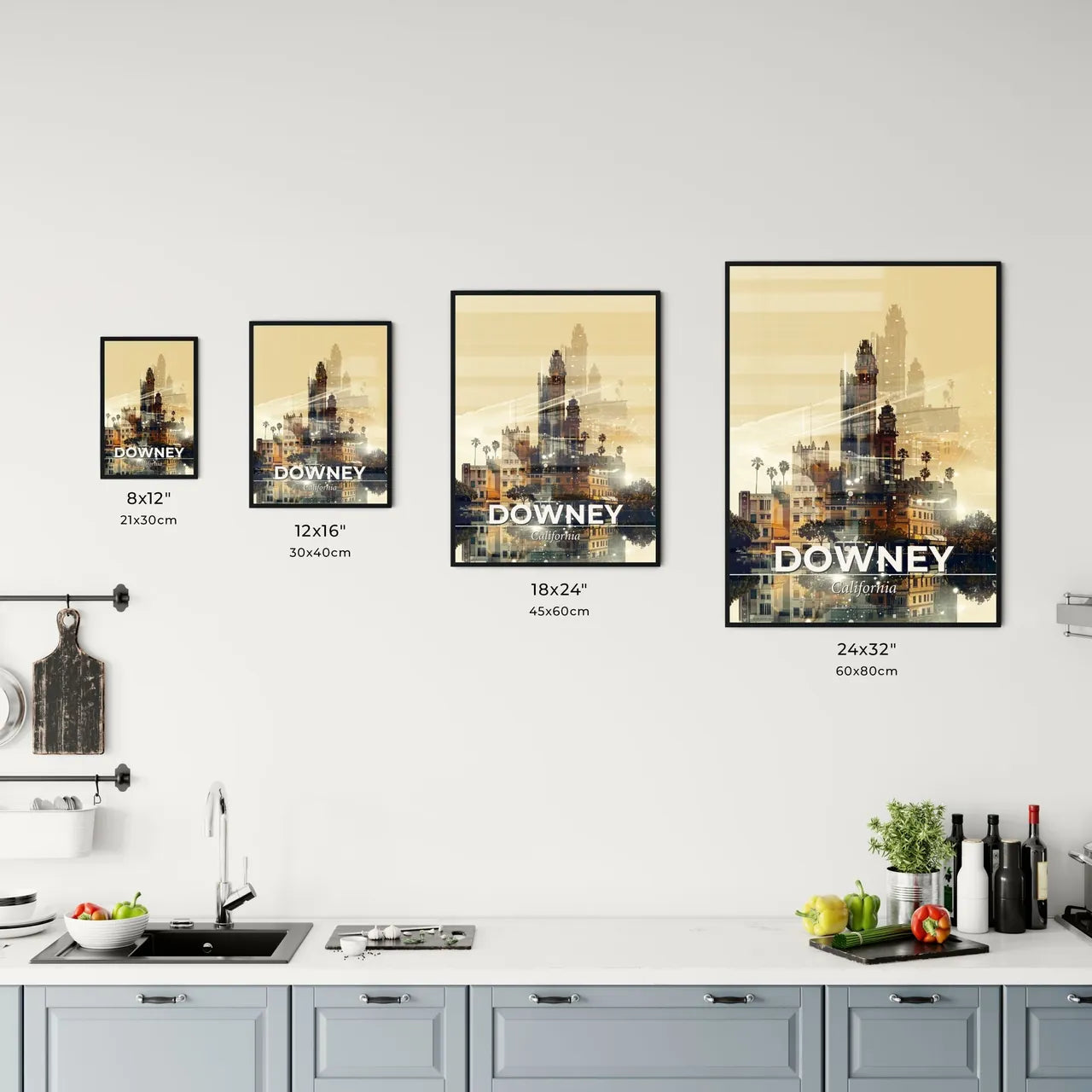 Downey City Skyline Composite Art Poster Office Art