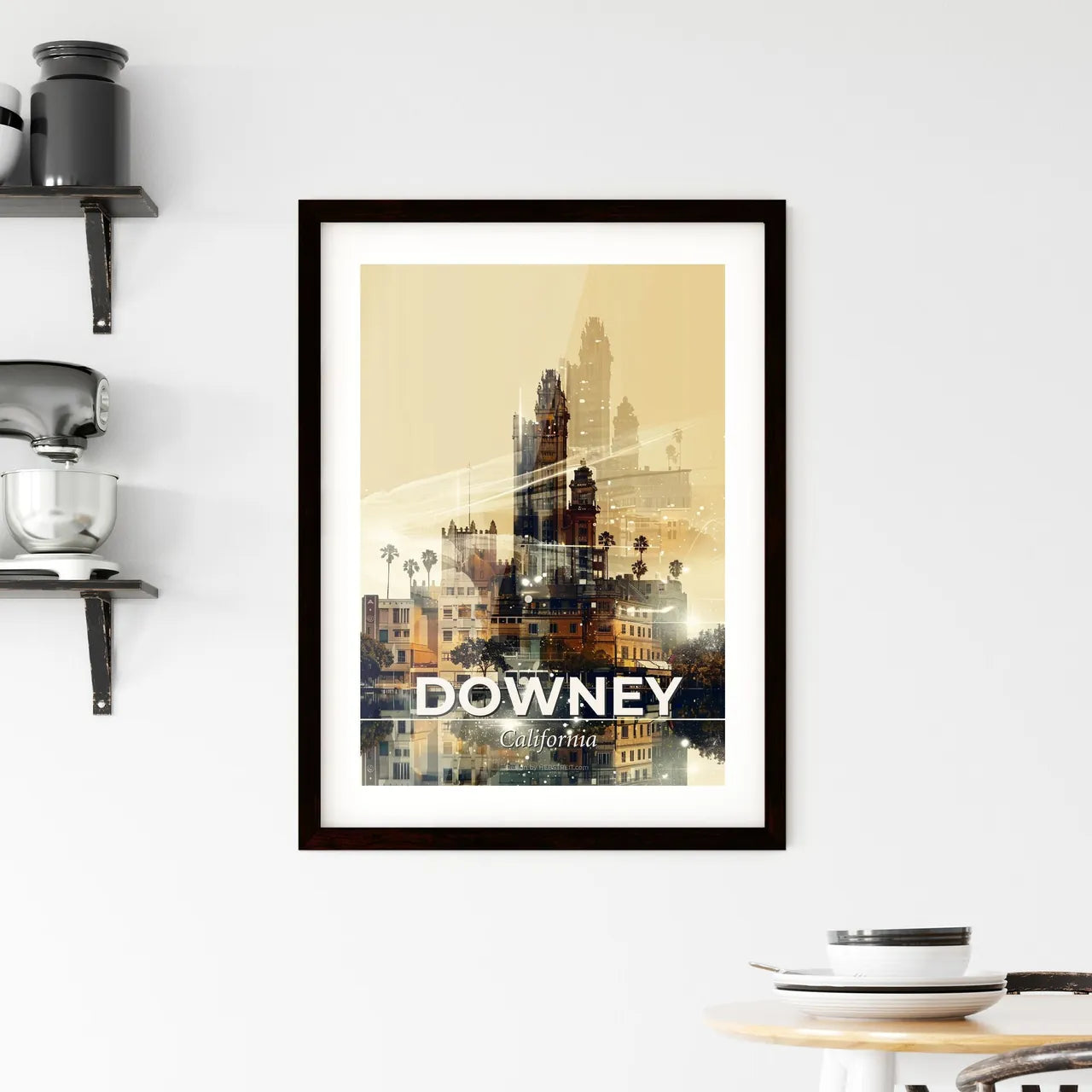 Downey City Skyline Composite Art Poster Framed Print