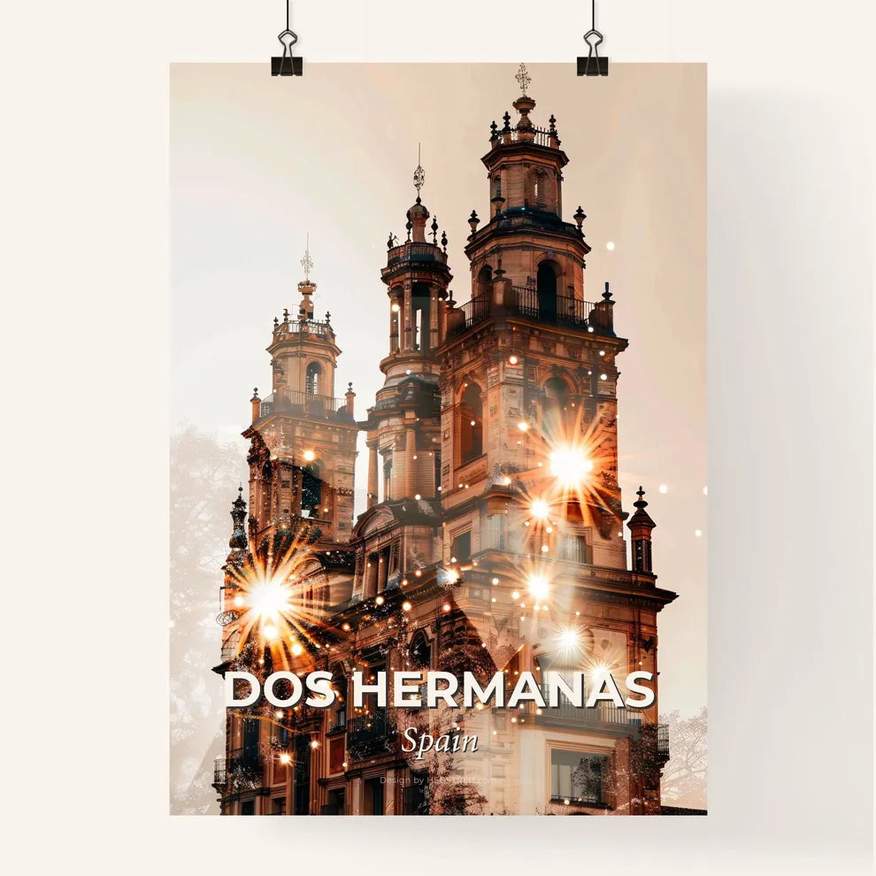 Dos Hermanas Skyline Art: Beige Dream with Sparkles Poster