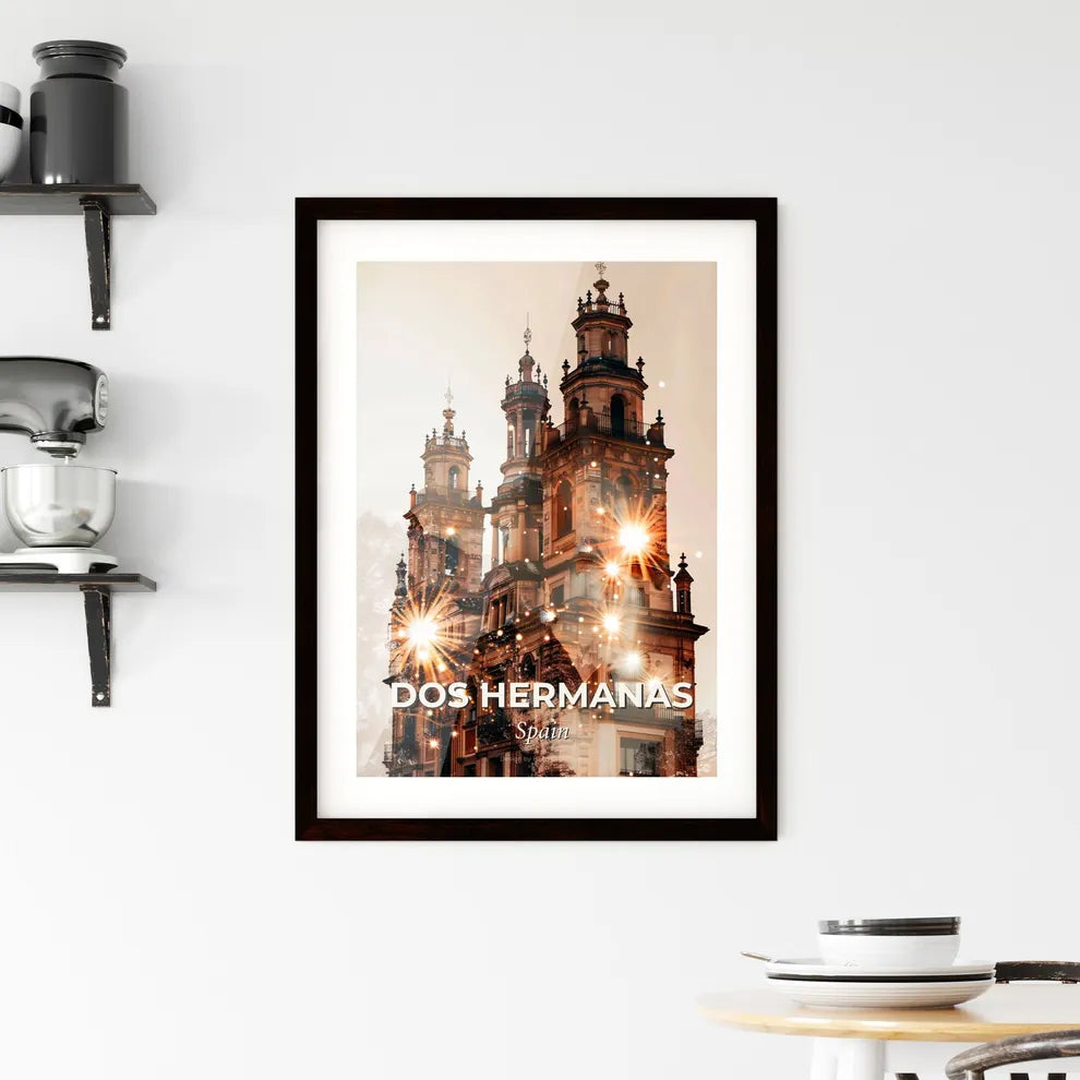 Dos Hermanas Skyline Art: Beige Dream with Sparkles Framed Print