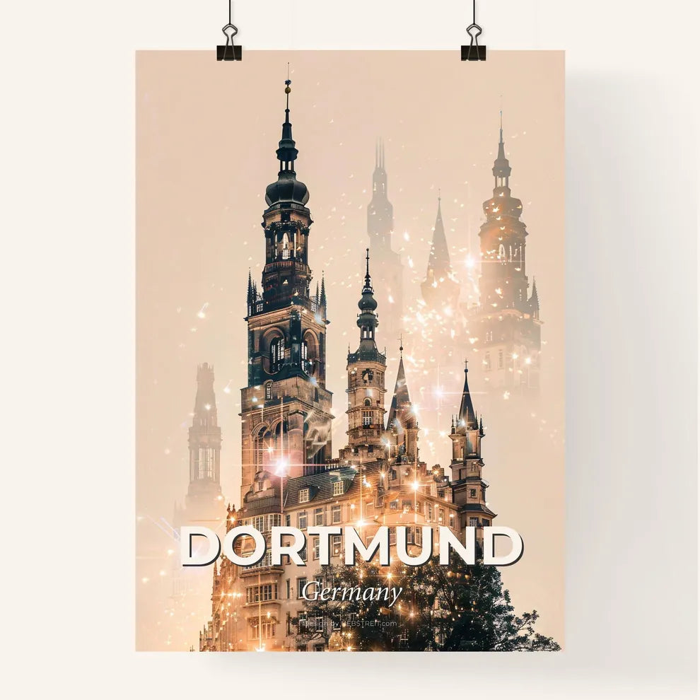 Dortmund City Skyline Double Exposure Poster Art Poster