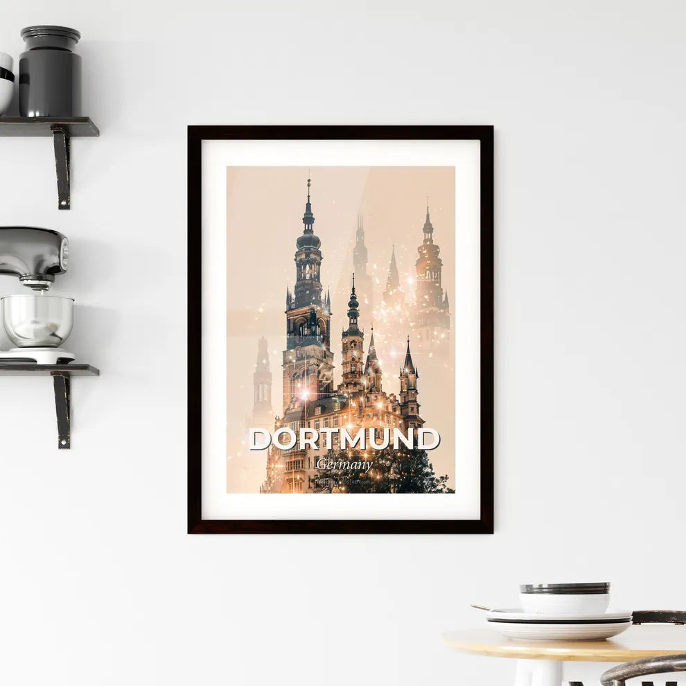 Dortmund City Skyline Double Exposure Poster Art Framed Print