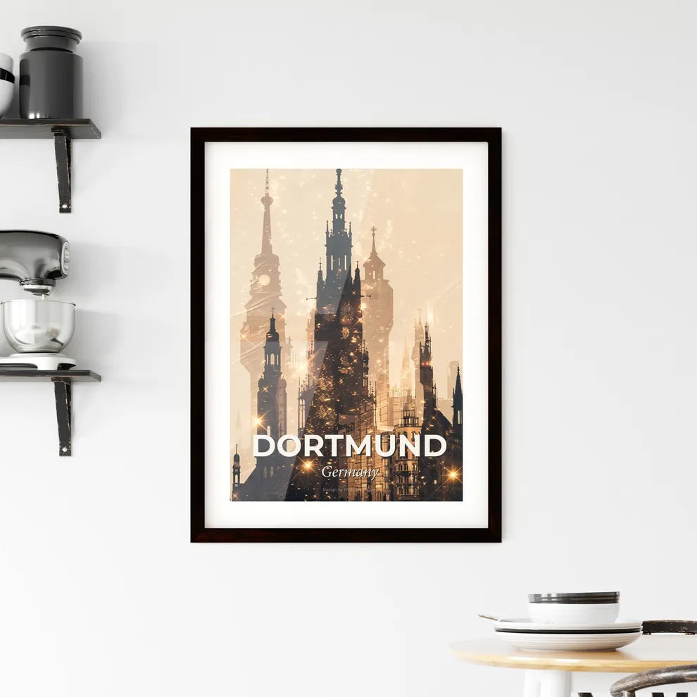 Dortmund City Skyline Double Exposure Art Poster Framed Print