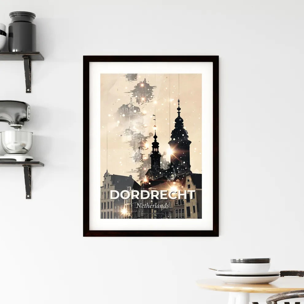Dordrecht City Skyline Sparkle Poster Framed Print
