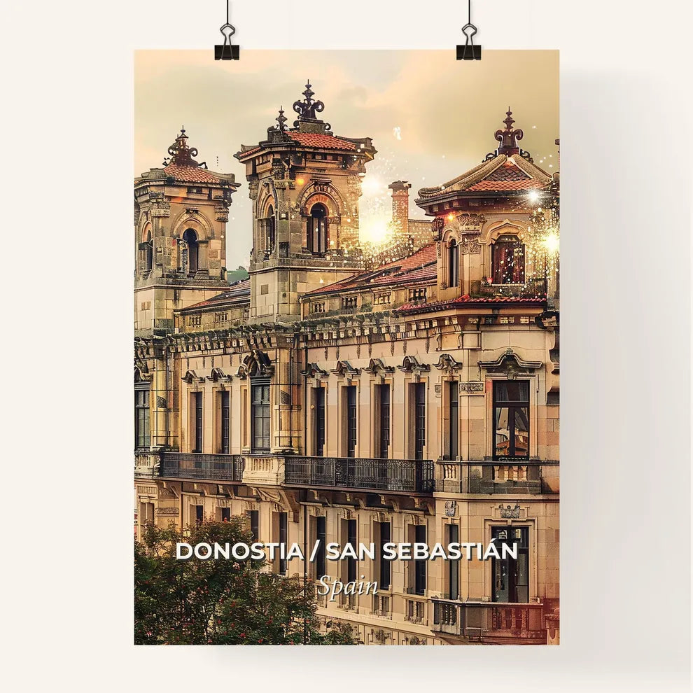 San Sebastian City Skyline Double Exposure Poster