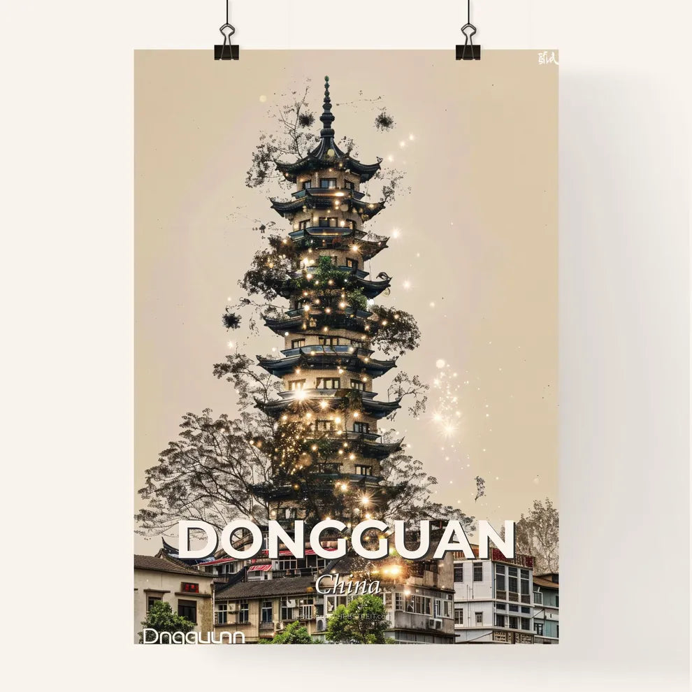 Dongguan City Skyline Art Bright Dreamscape Beige Paper Poster