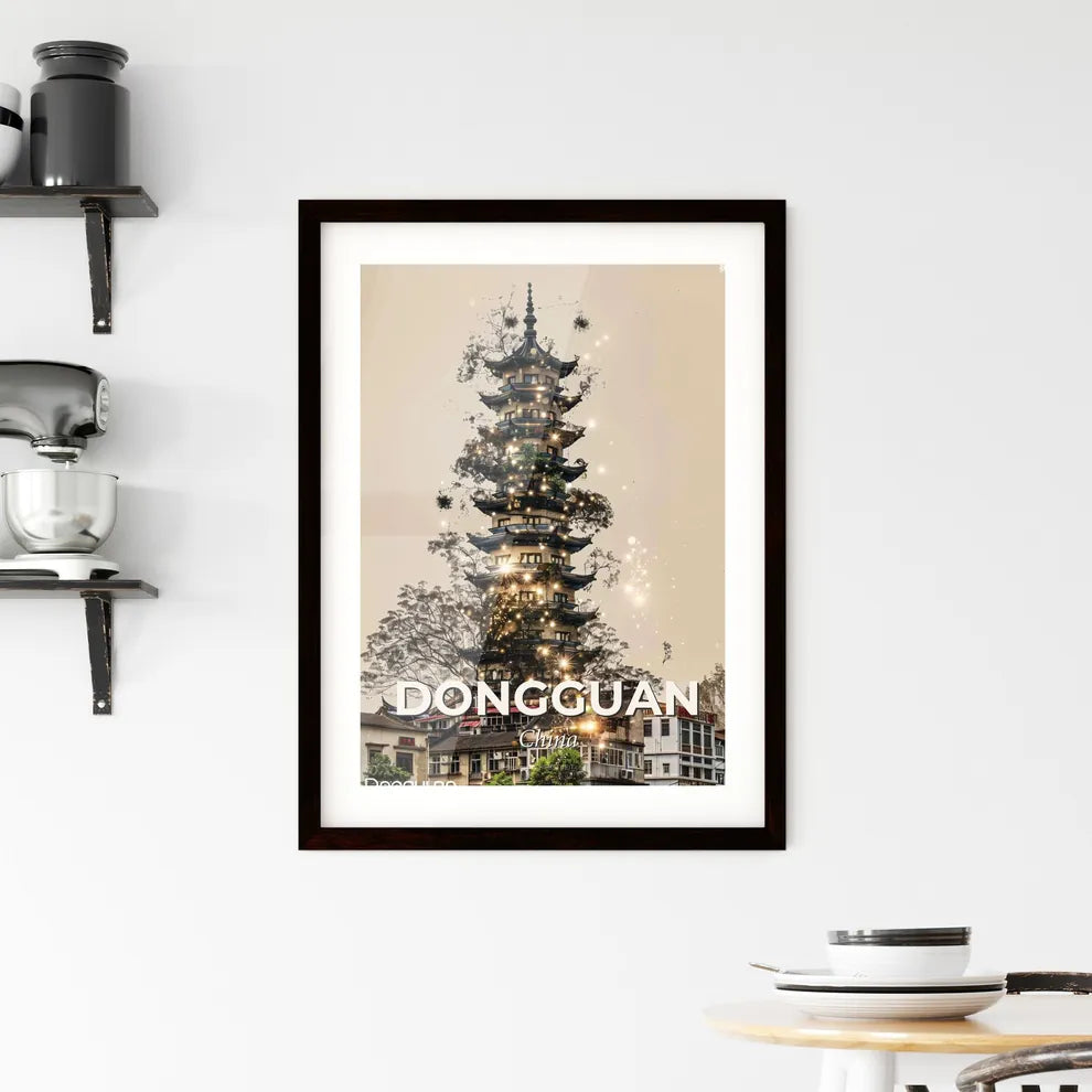 Dongguan City Skyline Art Bright Dreamscape Beige Paper Framed Print