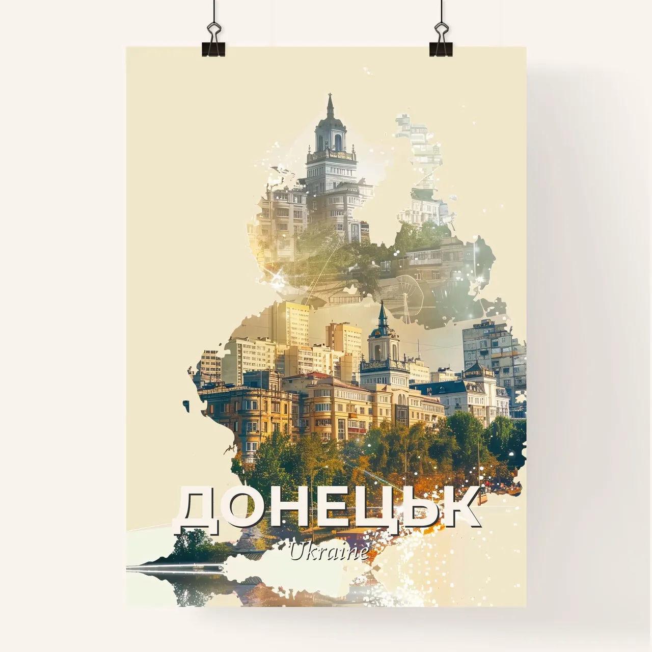 Captivating Donetsk Cityscape Art Composite Skyline Glow Poster