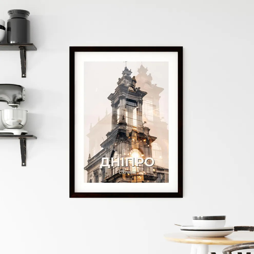 Dnipro Splendor: Double Exposure Skyline Art Framed Print