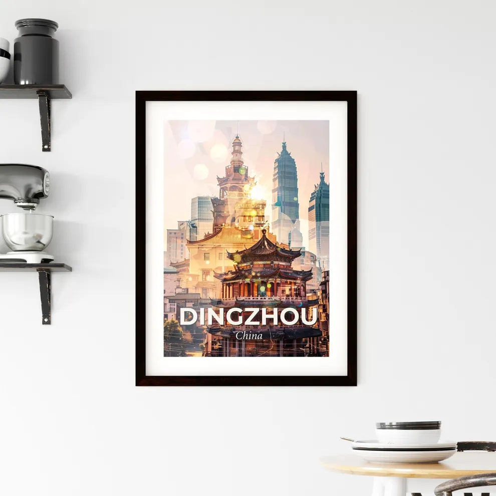 Dingzhou Cityscape Art: Beige Elegance and Shimmering Lights Framed Print