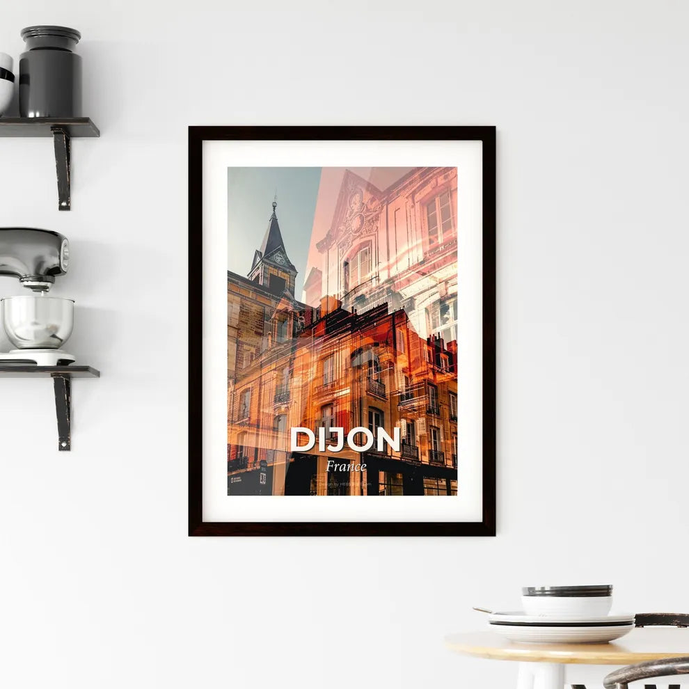 Dijon Double Exposure Skyline Art Poster Framed Print