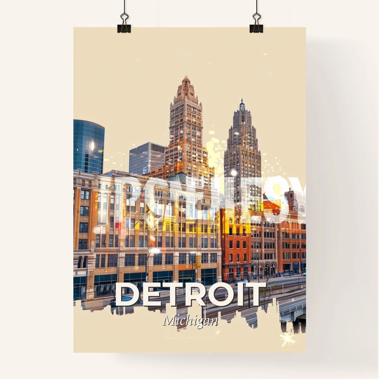Detroit Skyline Cityscape Double Exposure Dreamscape Poster