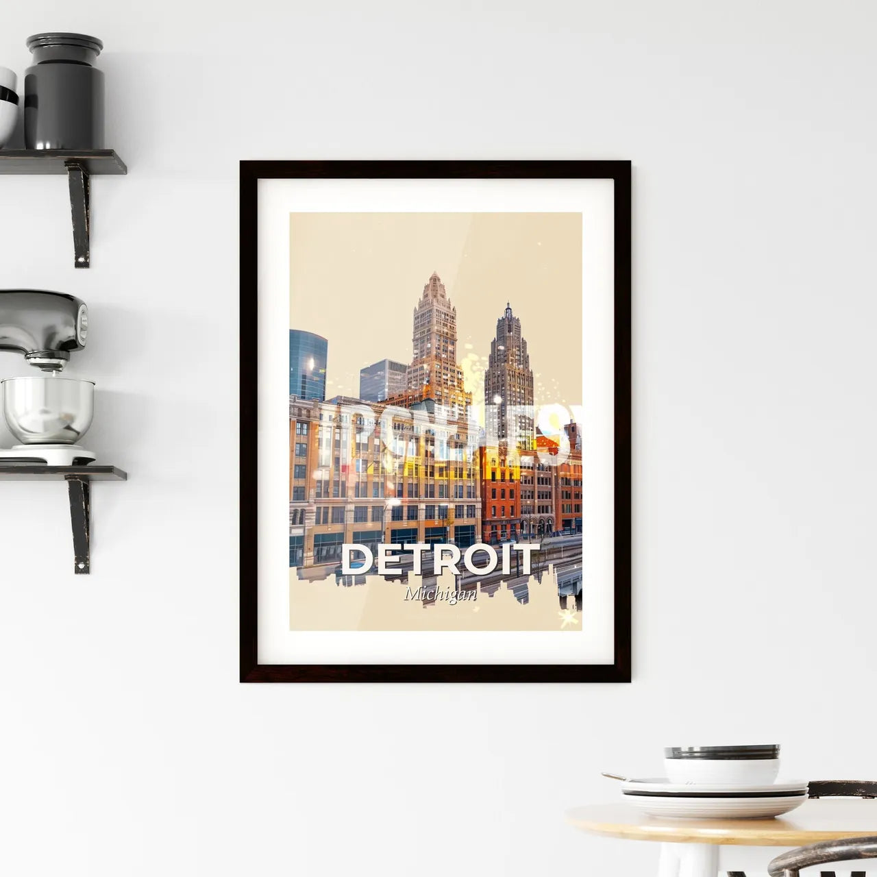 Detroit Skyline Cityscape Double Exposure Dreamscape Framed Print