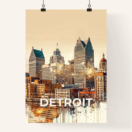 Detroit City Lights: Art Deco Skyline on Beige Poster