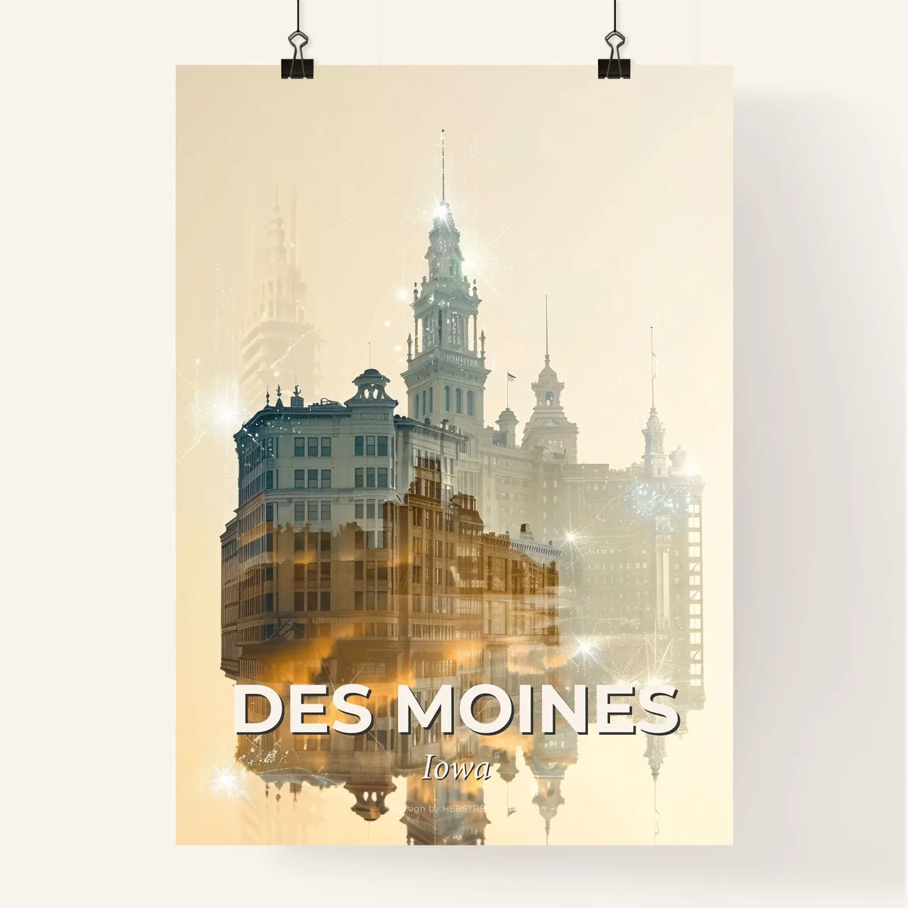 Des Moines Skyline Double Exposure Art Poster