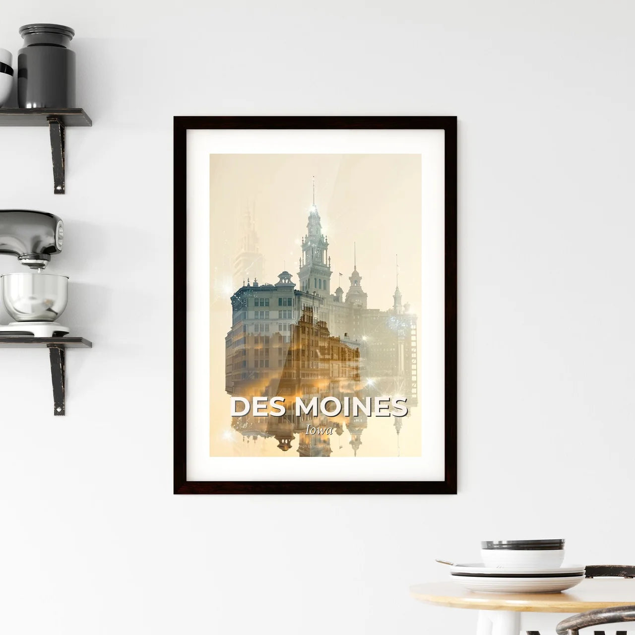Des Moines Skyline Double Exposure Art Framed Print