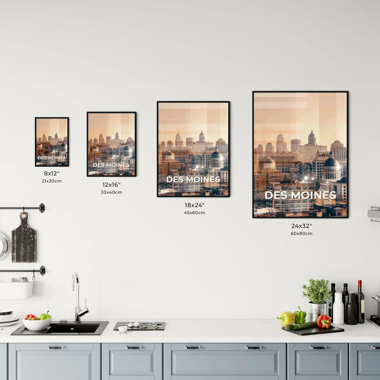 Des Moines Cityscape Art Composite on Beige Office Art