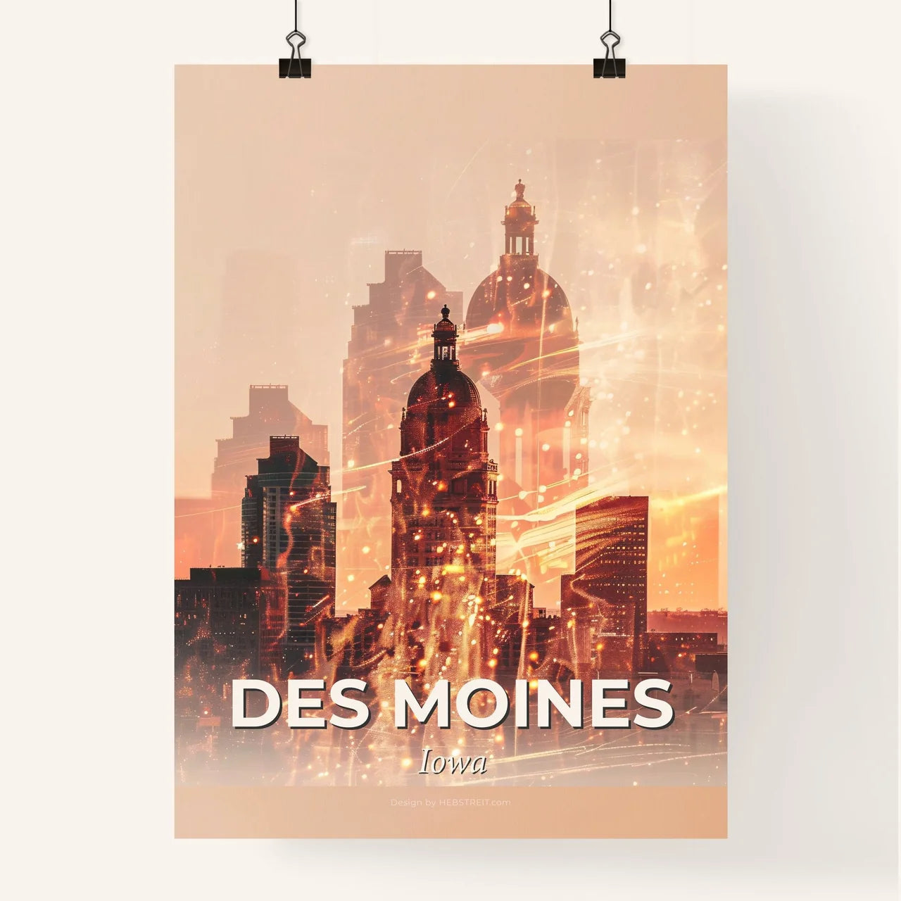 Des Moines Cityscape Embraced by Subtle Dreamscapes Poster