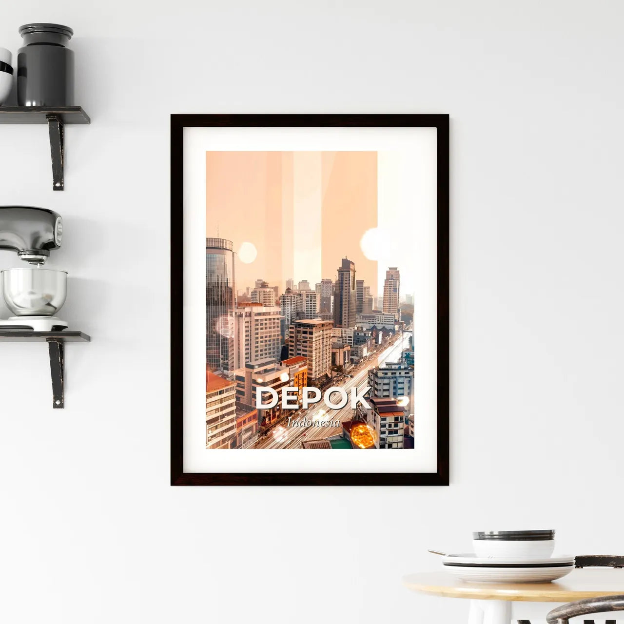 Depok Skyline Art Poster with City Icons Framed Print