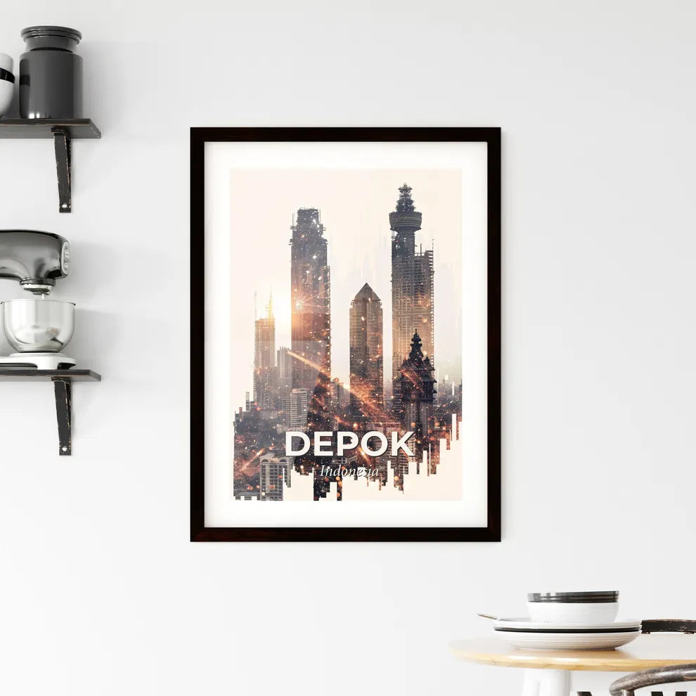 Depok Skyline Double Exposure City Artwork Framed Print