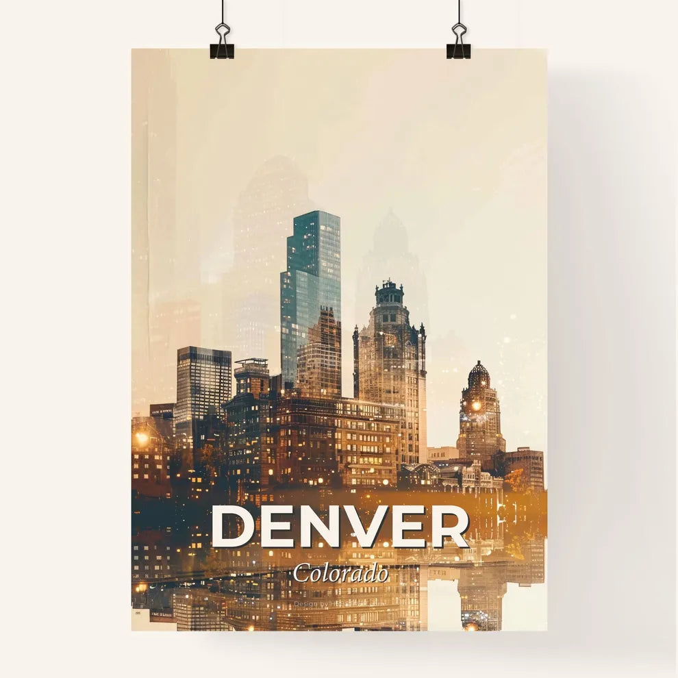 Denver Skyline Double Exposure Art Poster Poster